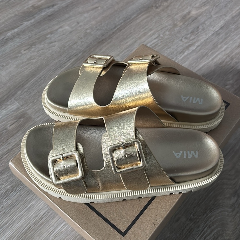 MIA Gold Buckle Slide Sandals - Picture 4 of 5